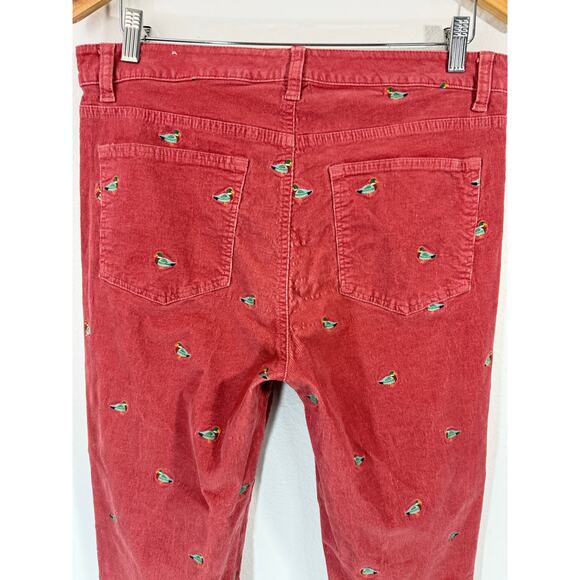 Talbots Stretch Corduroy Straight Leg Pants Mallard Embroidered Sz 10 - Picture 7 of 12